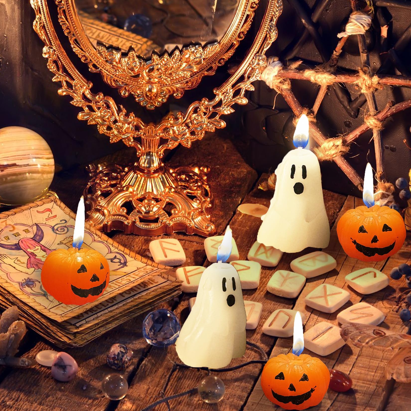 10 Pcs Halloween Ghost Candles Pumpkin Candles, Cute Halloween Candles Thanksgiving Fall Candles Handmade Wax Burning Candles for Halloween Party Decorations Ghost Decor