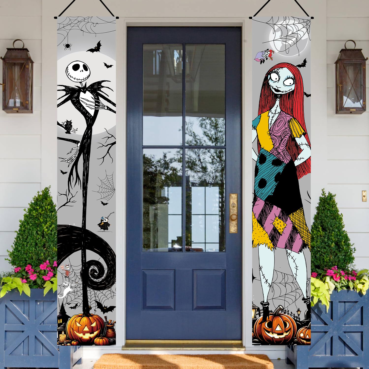 Jack Skellington Sally Banner Nightmare Before Christmas Halloween Decorations Porch Door Sign Welcome Banner Indoor Outdoor Wall Home Party Supplies