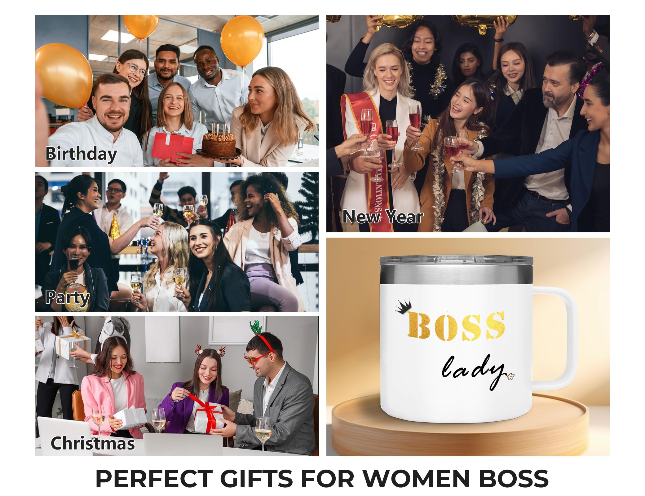 EchoMaven Bosses Day Gifts for Her, Boss Lady Gifts, Boss Lady Appreciation Gifts, Boss Lady Stainless Steel Coffee Mug with Lid Straw, Birthday Christmas Gifts for Boss Lady Women, Black