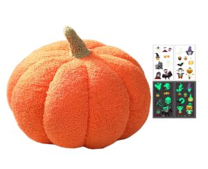 halloween pumpkin pillows decorative pumpkin throw pillows with 2 glow-in-the-dark stickers,cute 3d fluffy pumpkin plush pillow,pumpkin decor stuffed throw for bed sofa couch home decor(orange,8inch)