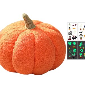 Halloween Pumpkin Pillows Decorative Pumpkin Throw Pillows with 2 Glow-in-The-Dark Stickers,Cute 3D Fluffy Pumpkin Plush Pillow,Pumpkin Decor Stuffed Throw for Bed Sofa Couch Home Decor(Orange,8inch)