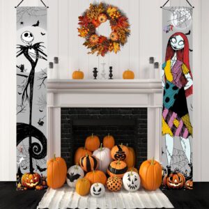 Jack Skellington Sally Banner Nightmare Before Christmas Halloween Decorations Porch Door Sign Welcome Banner Indoor Outdoor Wall Home Party Supplies