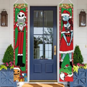 Jack Skellington Sally Banner Nightmare Before Christmas Decorations Porch Door Sign Welcome Banner Indoor Outdoor Wall Home Party Supplies