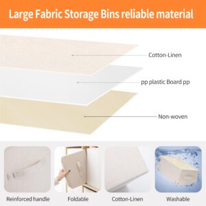 Linen Folding Storage Bins, 3 Pack Large Storage Baskets, Washable, Clothing Storage Bins with Handle, Closet Organizer for Storage Sweater,Sheets(Beige, 18½"x13½x8½)