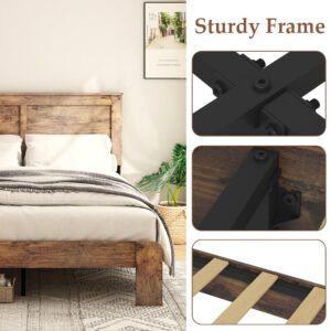 DWOYFO Wood Platform Bed Frame, Queen Size Bed Frame with Headboard and Wood Slat Support, Easy Assembly, No Box Spring Neede, Dark Brown