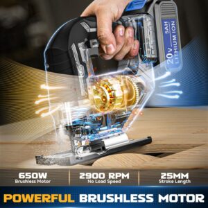 2024 New Cordless Jigsaw Tool Compatible with Dewalt 20V Battery, Brushless jigsaw tool with Variable Speed, 0°-45° Bevel Cuts, LED Light, 3-Position Orbital Action for Straight/Curve/Circle Cutting