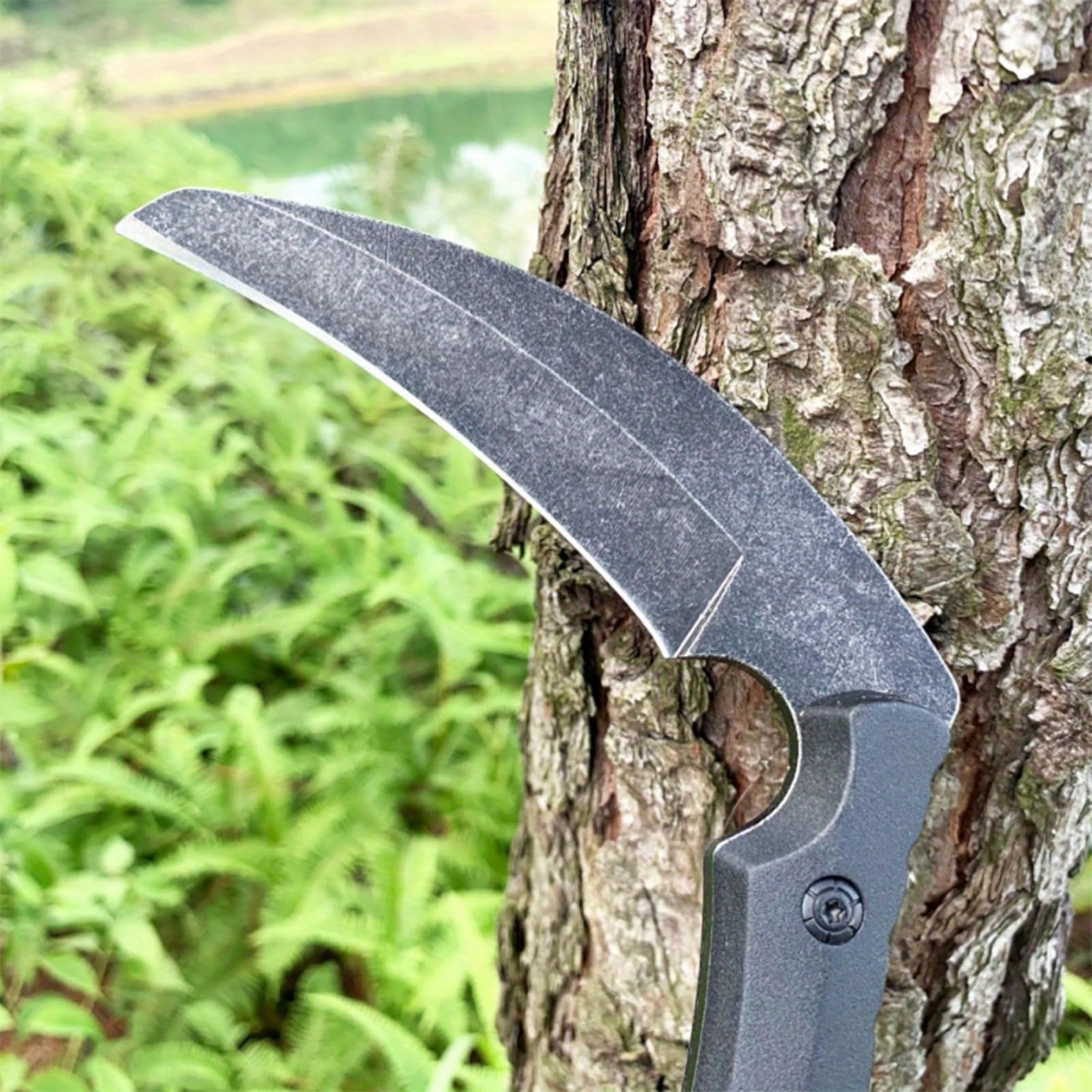 WILD TACTICAL Fixed Blade Sickle Knife, Stonewashing Full-Tang Survival Knifes for Outdoor Camping and Fishing Knives with Nylon Sheath