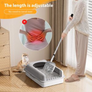 Cat Litter Scoop, Metal Cat Litter Scoop with Deep Shovel, Adjustable Long Handled Litter Scooper with Holder, Heavy Duty Cats Pooper for Litter Box Pet Poop Shovel