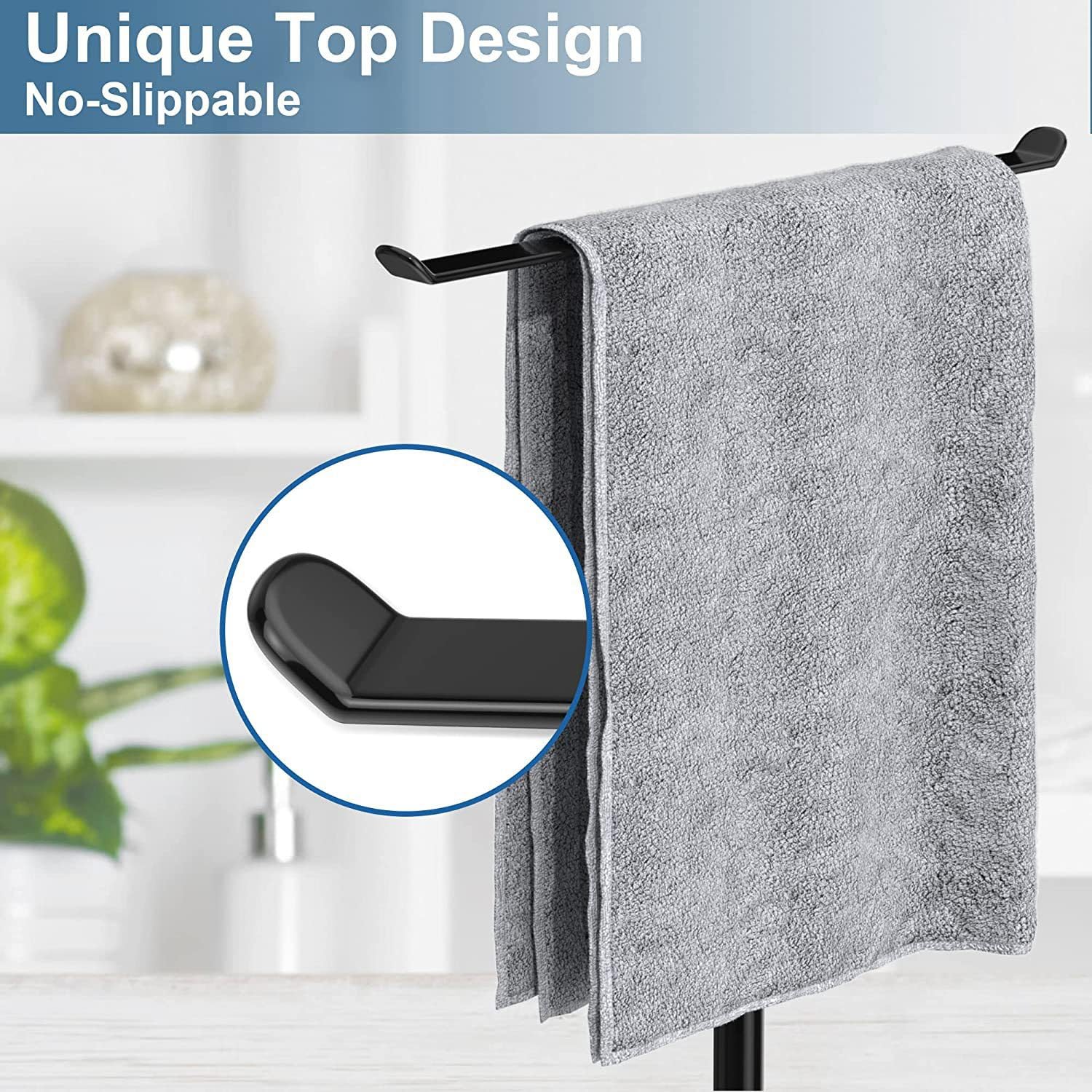 Namzi Towel Rack T-Shaped Hand Holder for Bathroom, Headband and Lightweight Bathroom Rack, Kitchen Black Bracket, Stainless Steel Waterproof Counter Organizer - Black