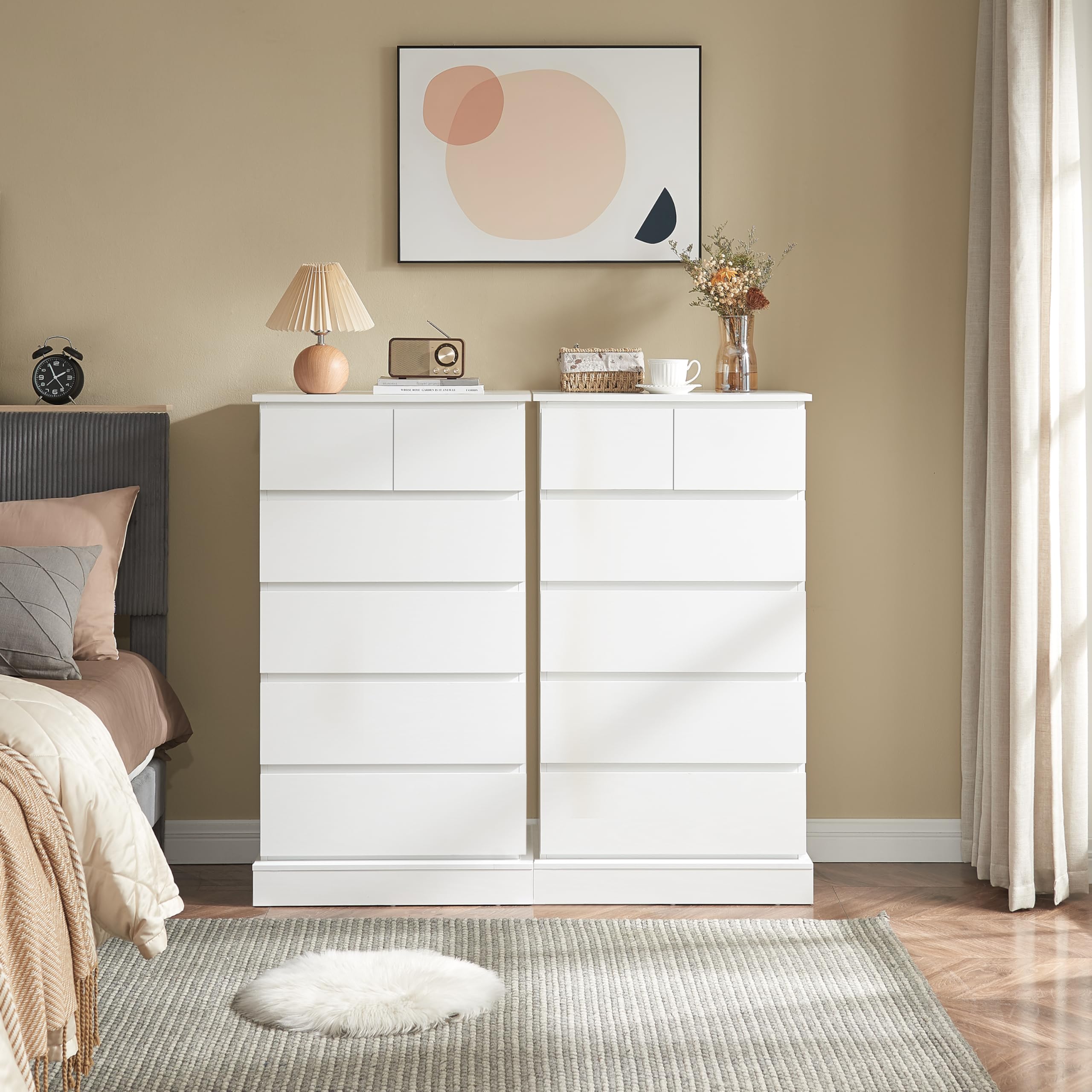 Alaxgumrol 6 Drawer Dresser for Bedroom - White Tall Dresser & Chest of Drawers, Moden Closet Dressers with Concealed Handle, Dresser Storage Cabinet for Livingroom, Hallway, Entryway