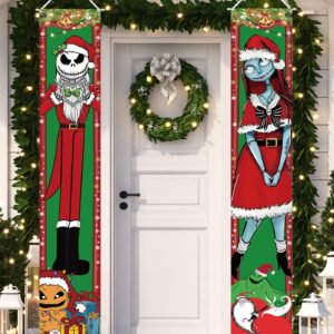 Jack Skellington Sally Banner Nightmare Before Christmas Decorations Porch Door Sign Welcome Banner Indoor Outdoor Wall Home Party Supplies