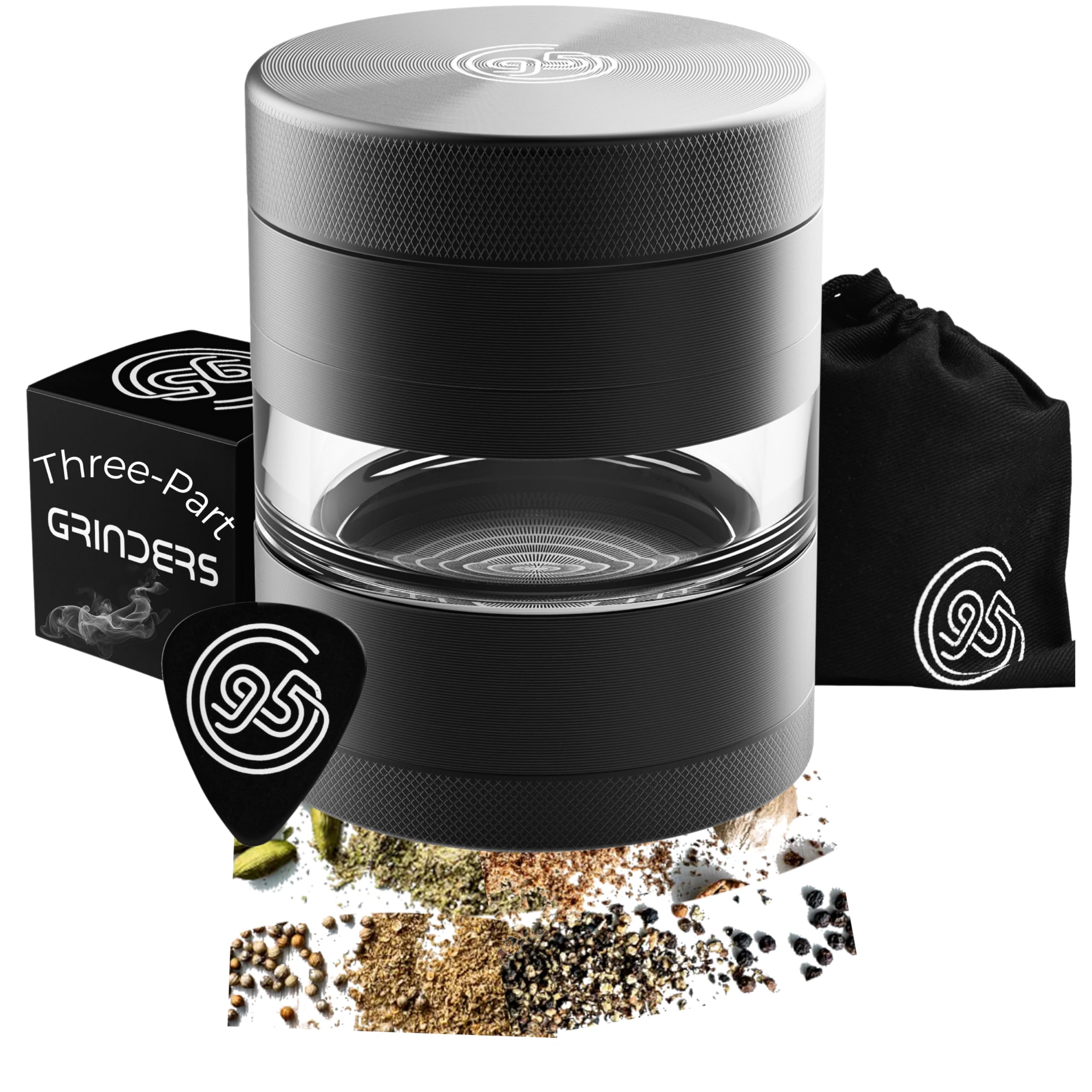 95Grinders 5-Piece 2.2" Premium Spice Mixer | Heavy-Duty Aluminum, Kief Catcher, Smooth Grind, No-Stick Design, Kitchen Essential