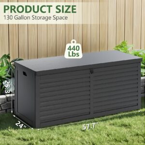 YOFE 130 Gallon Storage Deck Box,Waterproof Storage Cabinet, UV Resistant Lockable Plastic Storage Bench for Patio Cushions,Garden Tools (DarkGray)