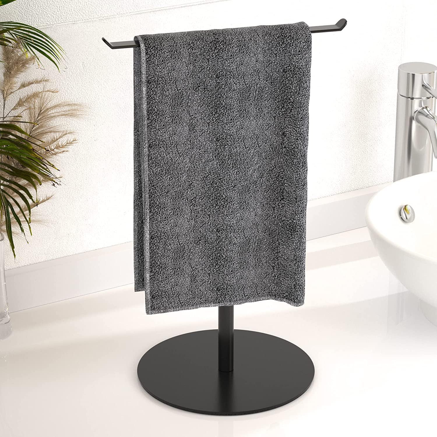 Namzi Towel Rack T-Shaped Hand Holder for Bathroom, Headband and Lightweight Bathroom Rack, Kitchen Black Bracket, Stainless Steel Waterproof Counter Organizer - Black