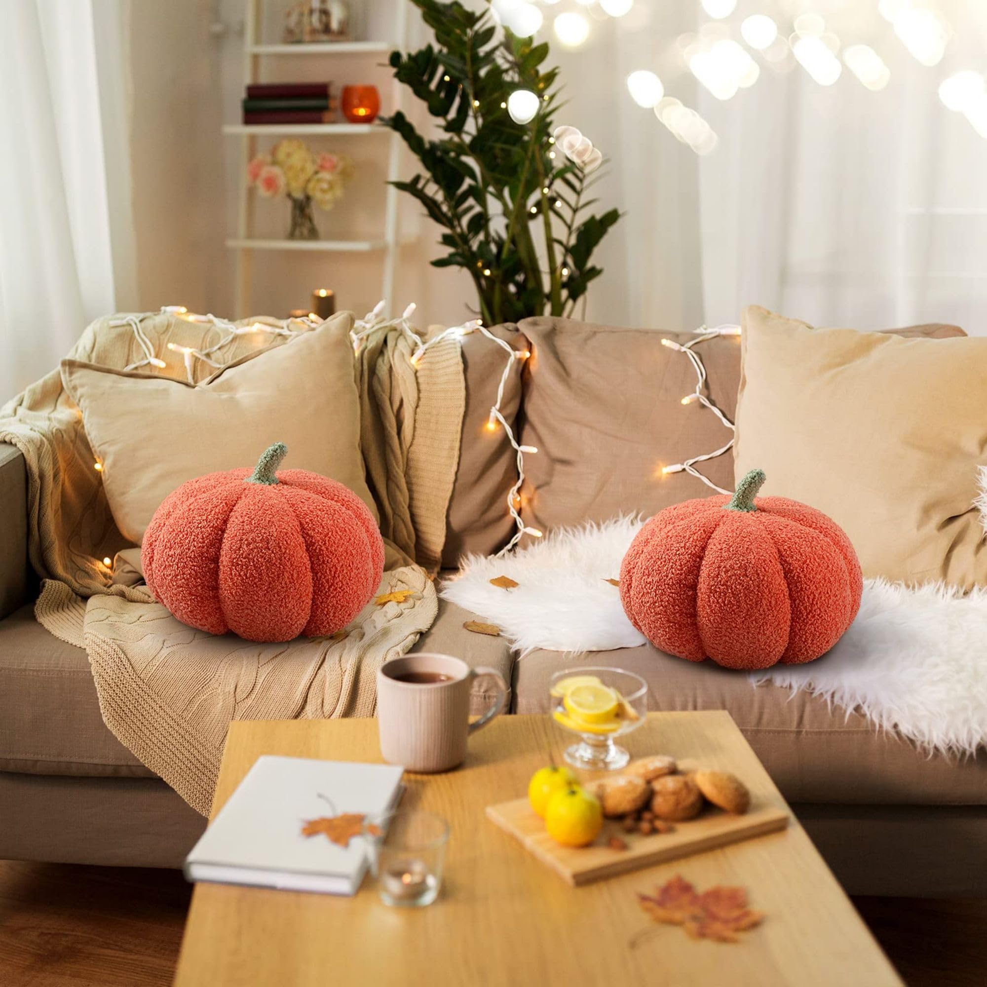 Halloween Pumpkin Pillows Decorative Pumpkin Throw Pillows with 2 Glow-in-The-Dark Stickers,Cute 3D Fluffy Pumpkin Plush Pillow,Pumpkin Decor Stuffed Throw for Bed Sofa Couch Home Decor(Orange,8inch)