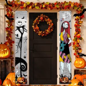 jack skellington sally banner nightmare before christmas halloween decorations porch door sign welcome banner indoor outdoor wall home party supplies