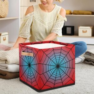 LLCXCSI Storage Bin Red Spider Web Closet Organizer Bins with Handles, Decorative Collapsible Cube Storage Baskets for Nursery Shelf, Clothes, Toy, Towel, Book, 13"x 13"