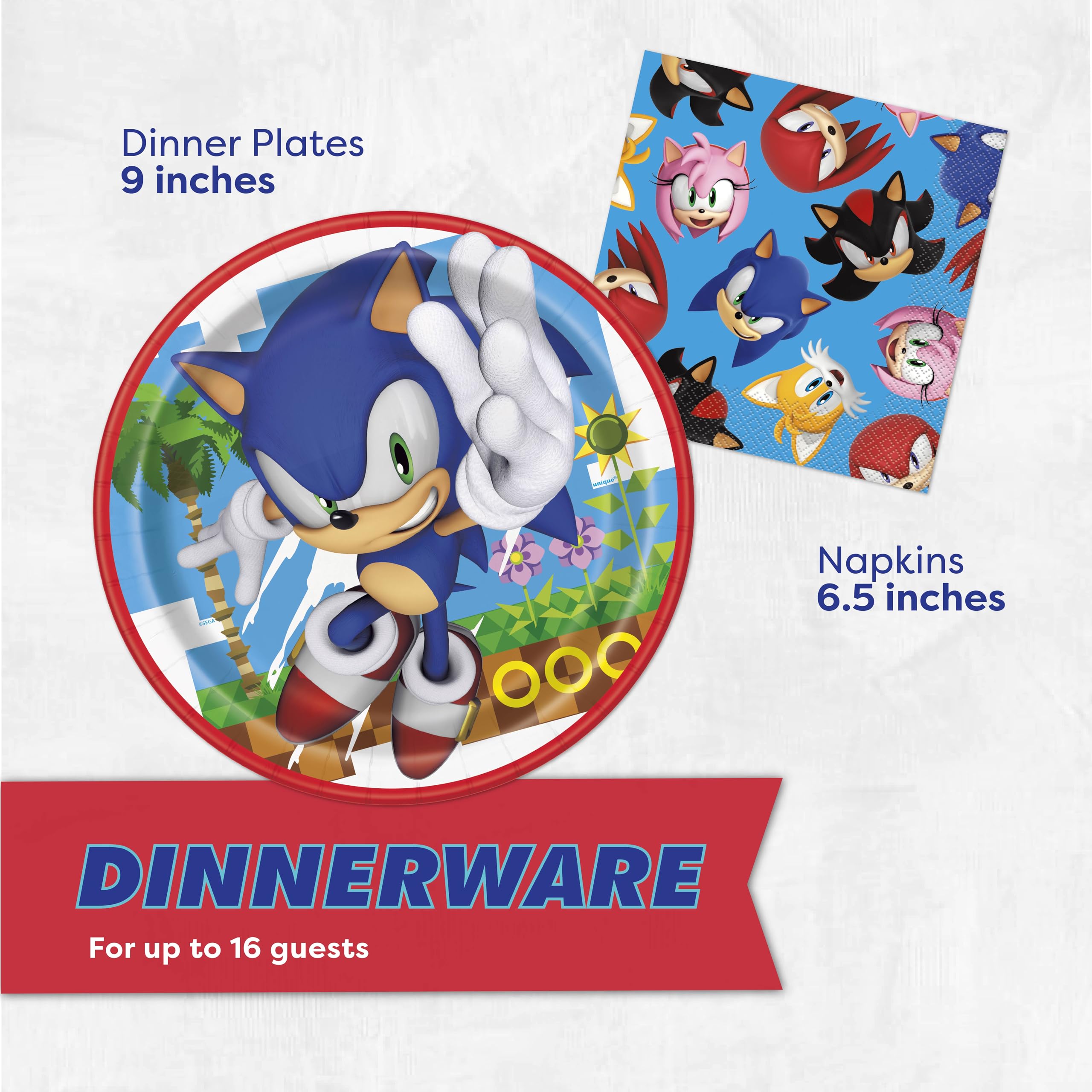 Sonic Birthday Party Decorations for 16 | Banner, Tablecloth, Sonic Plates and Napkins, Sticker | Sonic Party Decorations | Officially Licensed