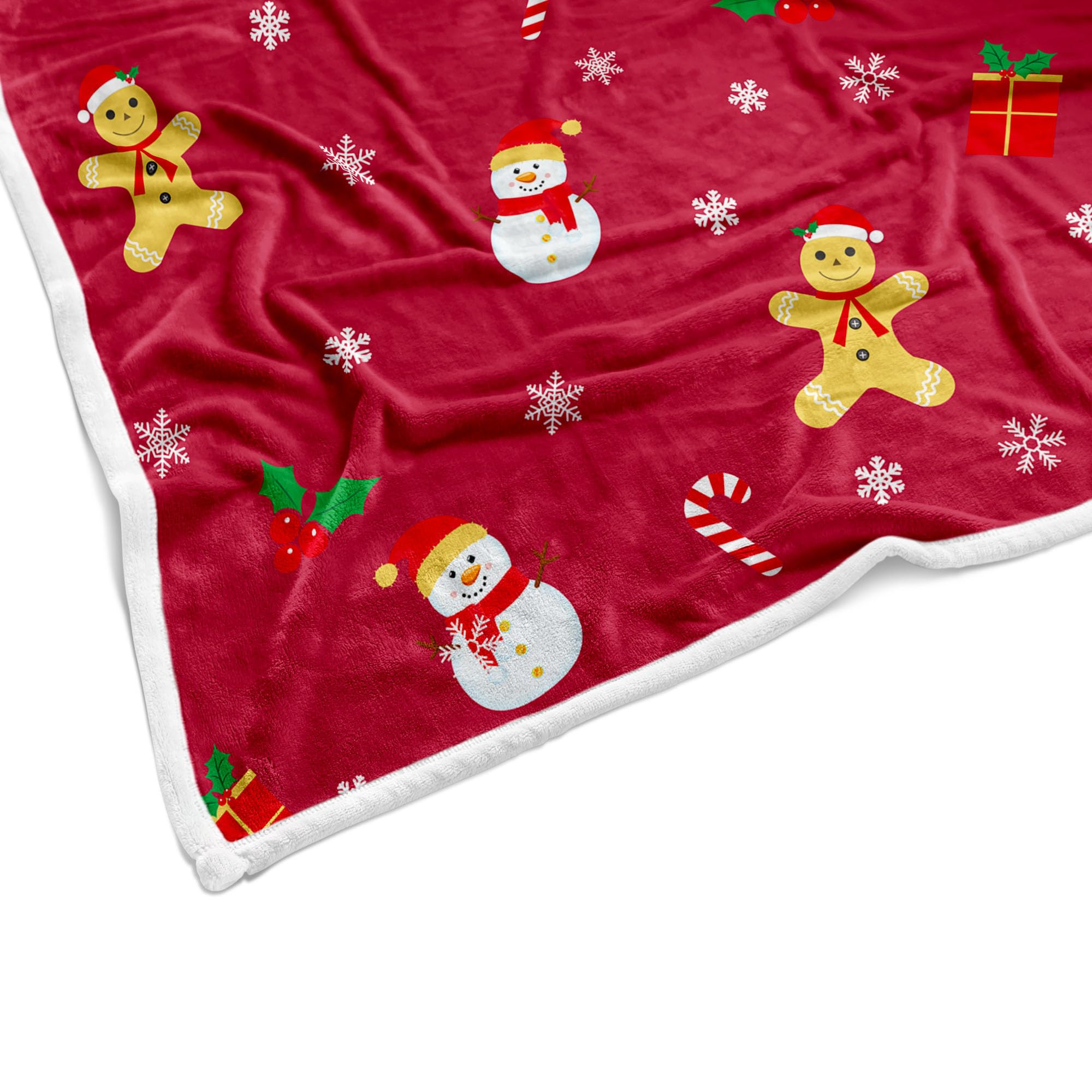 Christmas Gingerbread Blanket, Red Xmas Snowman Snowflake Gingerbread Cherry Throw Blanket, for Boys Girls Lightweight Soft Plush Blankets Couch Sofa Bed Blanket 50"X60"in