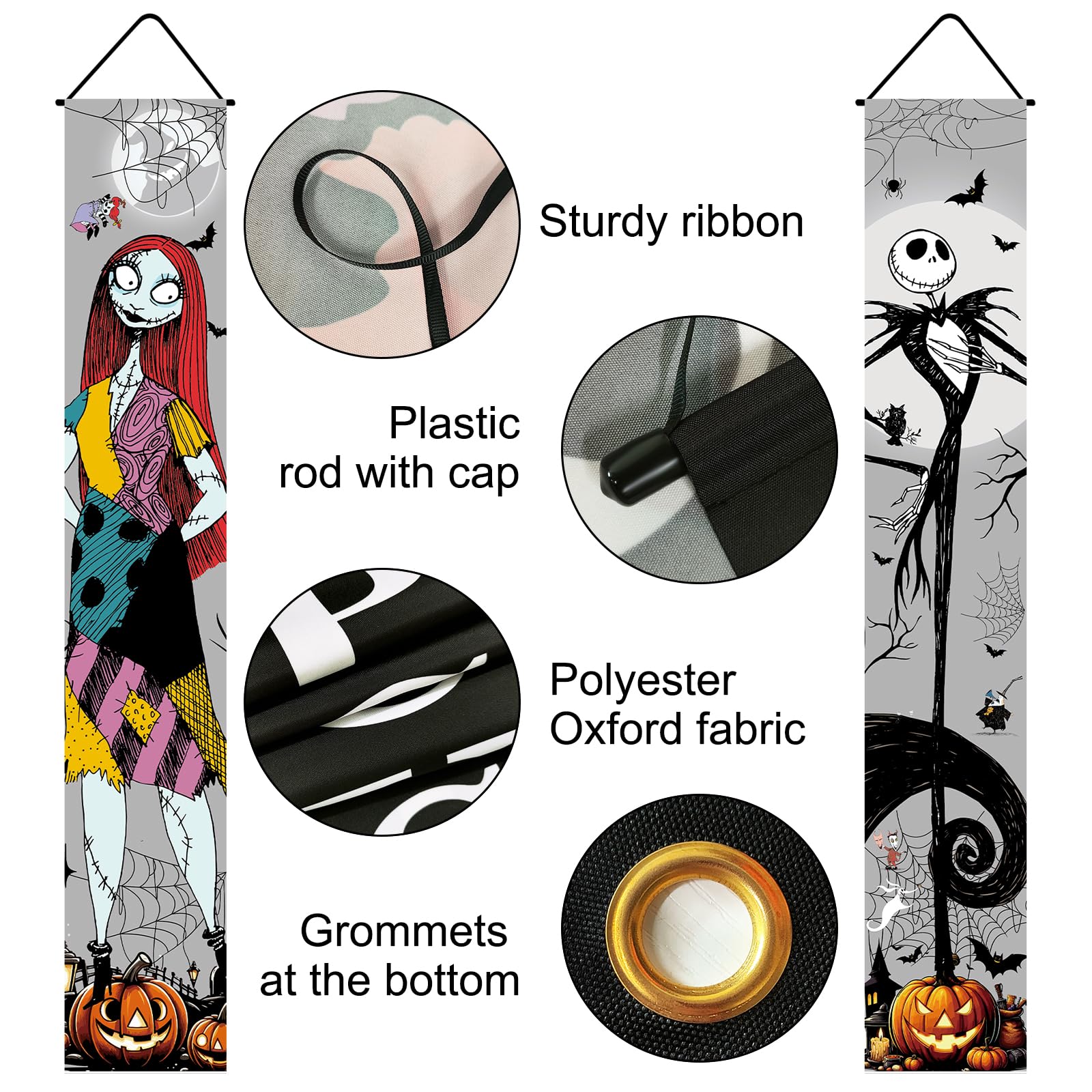 Jack Skellington Sally Banner Nightmare Before Christmas Halloween Decorations Porch Door Sign Welcome Banner Indoor Outdoor Wall Home Party Supplies