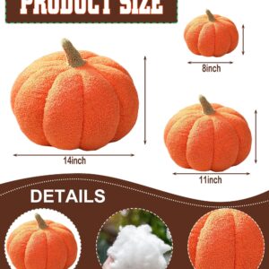 Halloween Pumpkin Pillows Decorative Pumpkin Throw Pillows with 2 Glow-in-The-Dark Stickers,Cute 3D Fluffy Pumpkin Plush Pillow,Pumpkin Decor Stuffed Throw for Bed Sofa Couch Home Decor(Orange,8inch)