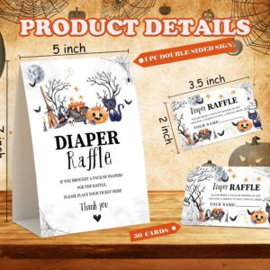 Baby Shower Games - Halloween Diaper Raffle, 1 Sign and 50 Diaper Raffle Tickets, Gender Reveal Game, A Baby is Brewing Halloween Baby Shower Decoration Supplies (RNB02)