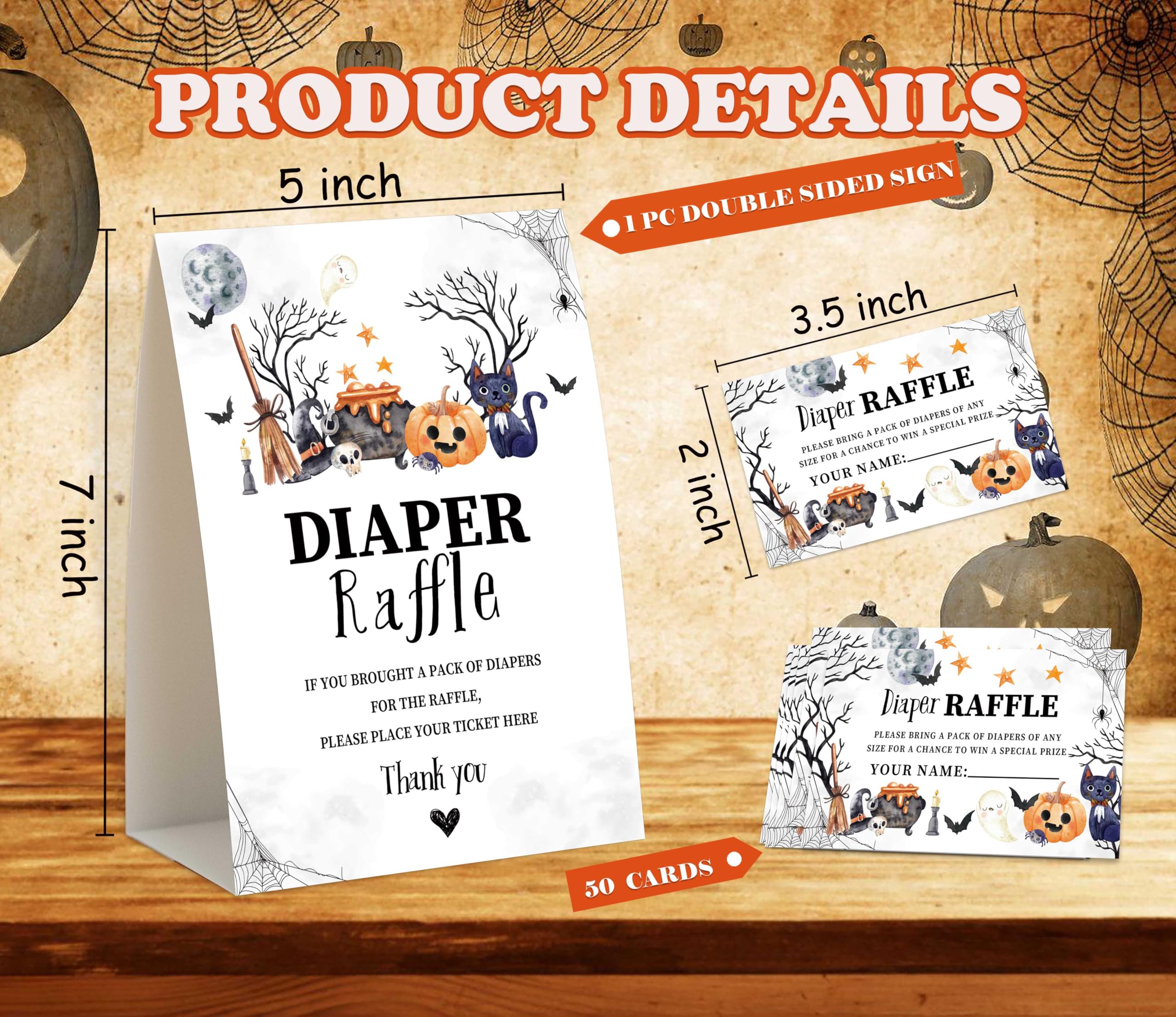 Baby Shower Games - Halloween Diaper Raffle, 1 Sign and 50 Diaper Raffle Tickets, Gender Reveal Game, A Baby is Brewing Halloween Baby Shower Decoration Supplies (RNB02)