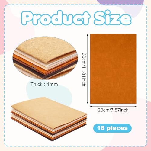 Felt Sheets for Crafts, 18PCS 11.81 x 7.87inch Wool Stiff Felt Sheets Soft Fabric Skin Felt DIY Patchwork Rug Arts and Crafts Fabric Pieces (Brown)