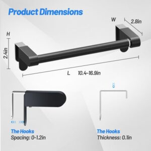 VEHHE Kitchen Towel Holder, Retractable Kitchen Towel Rack, Hooks Adjustable to Door Thickness, Dish Towel Holder with EVA Pad, Over The Door Towel Rack, L10.4~16.9 X W0~1.2 X H2.4 inches (Black)