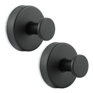 puxing 2pcs suction cup hooks for shower towel hooks for bathroom stainless steel waterproof suction cup hooks for shower mounting on glass shower doors bath robe hook holder for hanging(color:black)