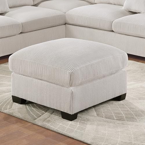 FANYE L-Shaped Sectional Sofa Couch Comfy Corduroy Upholstered Symmetrical Sofa&Couch Include Loveseats*2,Corner Wedge and Movable Ottoman for Living Room,Ivory White