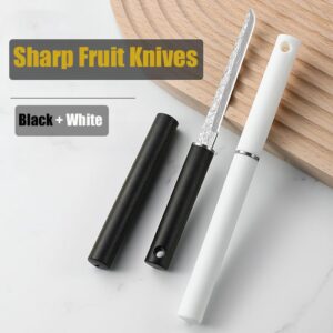 2 Pcs Fruit Knife with Sheath,Fixed Blade Knife with Sheath, Sharp Paring Knife for Home Using, Outdoor Camping, Fishing, Hunting, Black and White