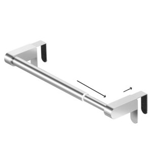 vehhe kitchen towel holder, retractable towel rack, over door towel rack with hooks adjustable to door thickness, eva foam pad, l10.4~16.9 x w0~1.2 x h2.4 inches (silver)