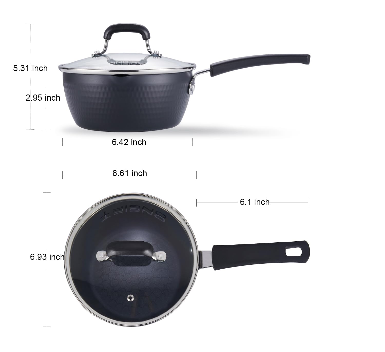 ONGIFT 1.3QT Nonstick Sauce Pan with Lid, Yukihira Sauce Pot with Pour Spouts, Multipurpose Handy Little Saucepan with Stay Cool Handle, Small Pots for Cooking, Soups, Noodles, Hot Milk, Black Pot