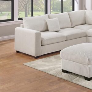 FANYE L-Shaped Sectional Sofa Couch Comfy Corduroy Upholstered Symmetrical Sofa&Couch Include Loveseats*2,Corner Wedge and Movable Ottoman for Living Room,Ivory White