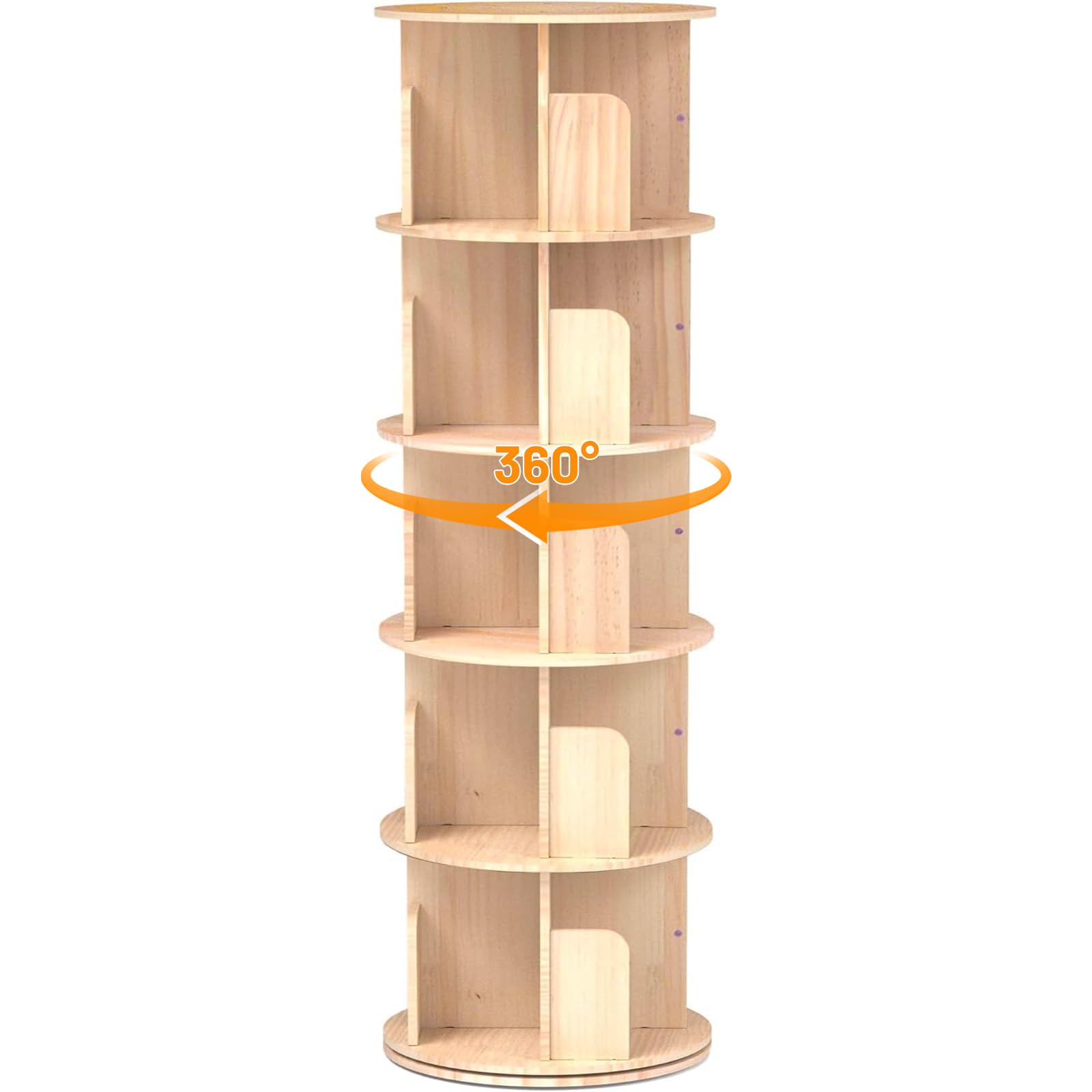 Cuguords Rotating Bookshelf Tower,Corner Bookshelf for Small Space, 360 Display 5-Tier Wood Bookcase Storage Rack, Kids&Adults Spinning Book Shelf,Revolving Bookcase for Bedroom, Living Room