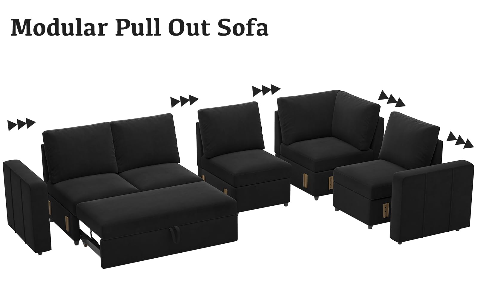 Belffin Velvet Storage Ottoman Module for Modular Sectional Sofa, Armrest Module for Sectional Sleeper Sofa Bed, Black