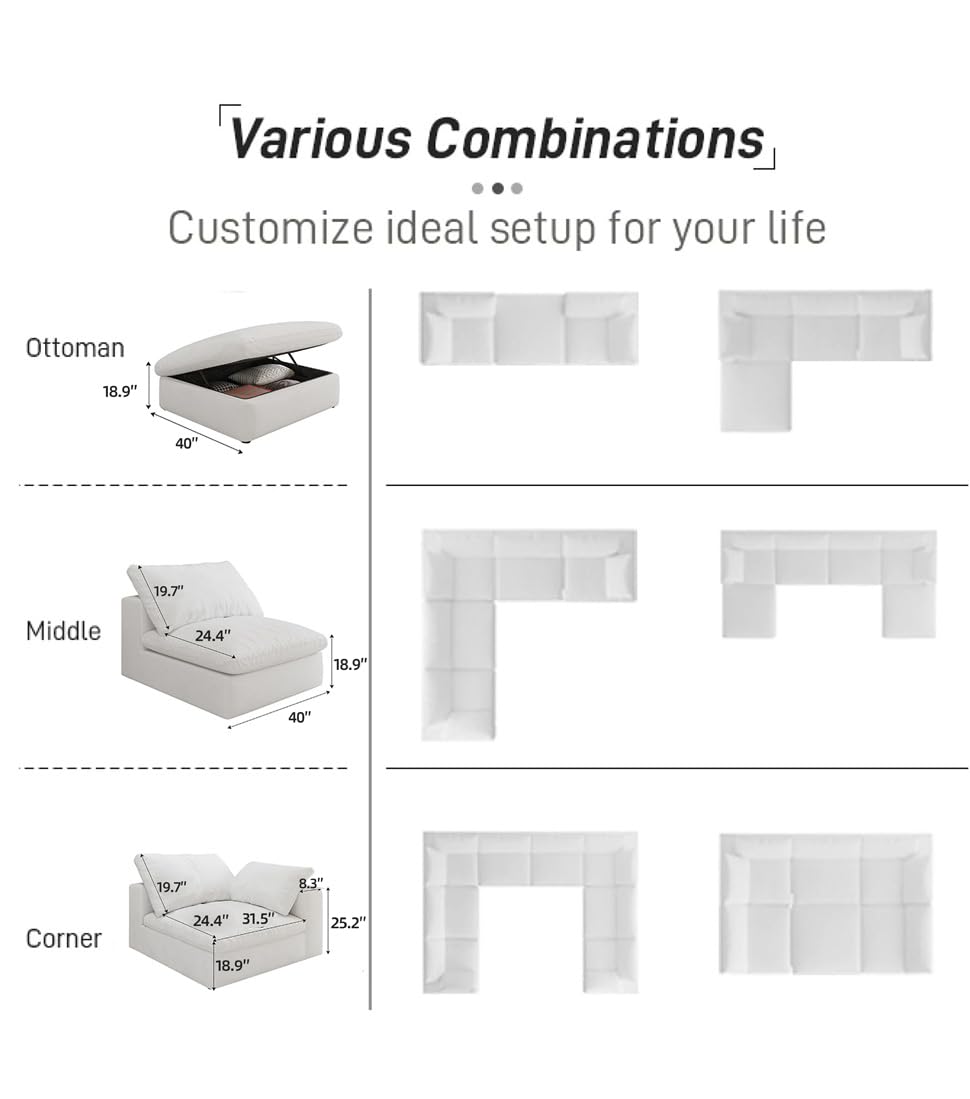 Cloud Modular Sectional Sofa,Large Down Filled Comfort V Shaped Sofa Couch for Living Room,Minimalist Wide Deep Seat Convertible Couches for Office Apartment,4 Seater and 1 Corner,White