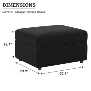 Belffin Velvet Storage Ottoman Module for Modular Sectional Sofa, Armrest Module for Sectional Sleeper Sofa Bed, Black