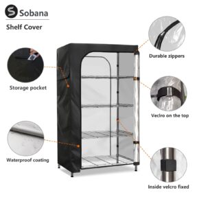 Sobana Waterproof Storage Shelf Cover,36 x 18 x 72 Inch Wire Shelving Rack Cover with Clear Front Panel,Dustproof Shelving Unit Cover (Cover only,Black)