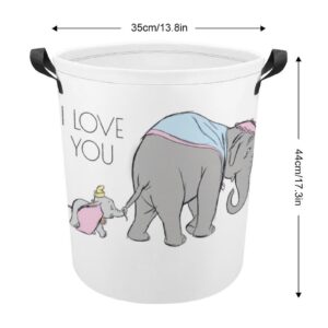 Dumbo Following His Mom Laundry Basket Large Round Canvas Laundry Hamper with Handles Foldable Storage Bin for Dirty Clothes Hamper Bedroom Bathroom