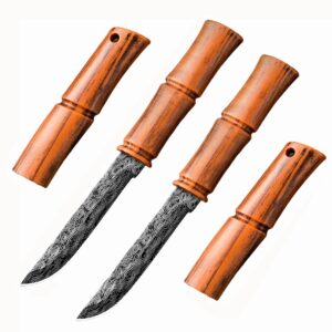 roczipeng 2 pcs fixed blade knives, fruit knife with sheath, bamboo shaped paring knife for home, outdoor camping, fishing, hunting