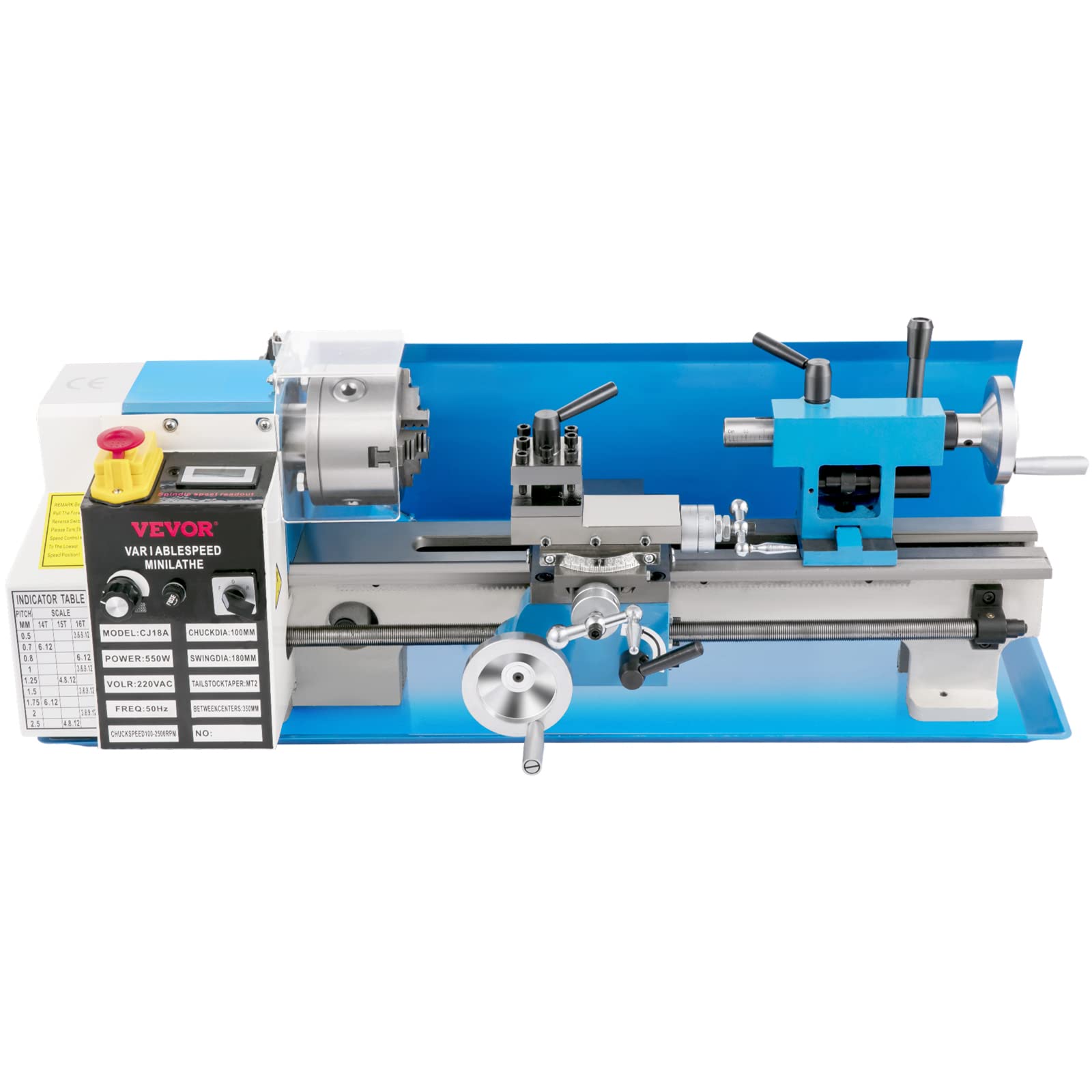 VEVOR Mini Metal Lathe, 7"x14", 550W Variable Speed 2250 RPM Metal Lathe, with 3-jaw Chuck Mini Lathe Machine Benchtop Metal Lathe Digital Display for Metal Turning