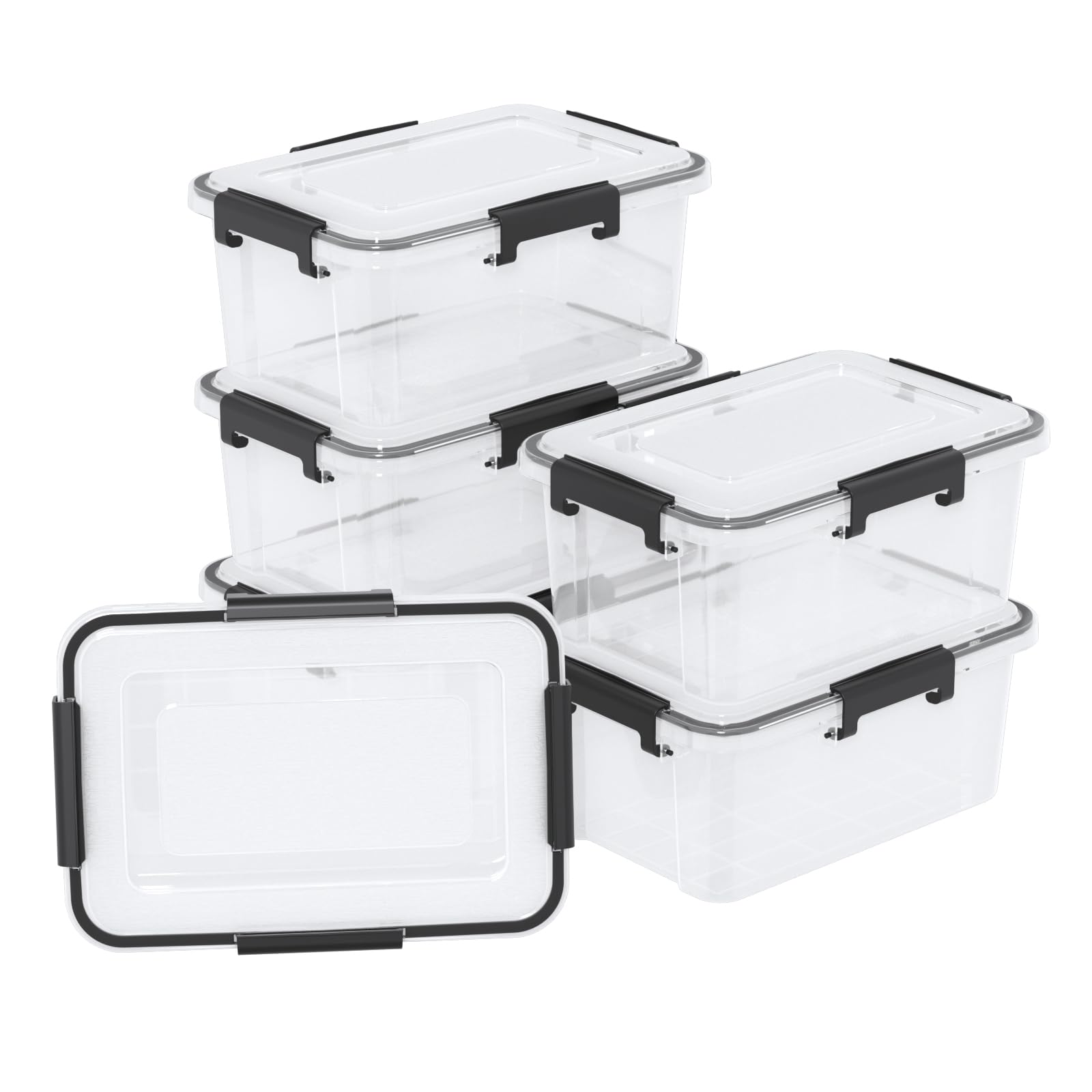 Leendines 10 L Clear Airtight Storage Box, 6 Pack Plastic Latching Storage Box