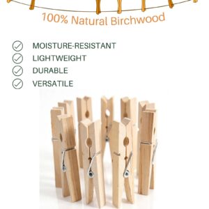 Wood Clothes Pin,Natural Birchwood Clothespins,Strong Grip,Heavy Duty Outdoor Clothes Clips for Hanging Clothes, Art, Crafts, Photo Displays,3.55 Inch,Pack of 24