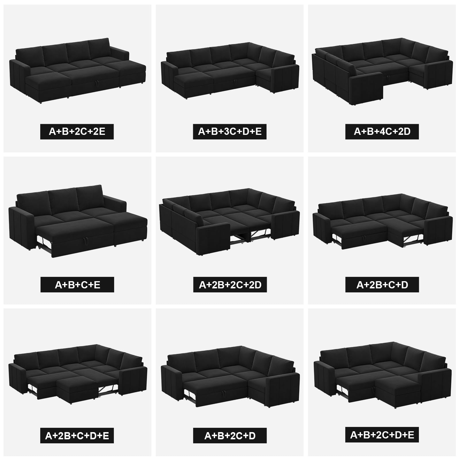 Belffin Velvet Storage Ottoman Module for Modular Sectional Sofa, Armrest Module for Sectional Sleeper Sofa Bed, Black