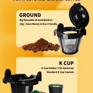 Hrelec 2 in 1 K Cup Coffee Maker, Iced Single Serve Coffee Maker for Capsule and Ground Coffee, Pod Coffee Maker One Cup Small Coffee Machine with Self-Cleaning Function, 8-14 oz Brew Size