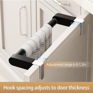 VEHHE Kitchen Towel Holder, Retractable Kitchen Towel Rack, Hooks Adjustable to Door Thickness, Dish Towel Holder with EVA Pad, Over The Door Towel Rack, L10.4~16.9 X W0~1.2 X H2.4 inches (Black)