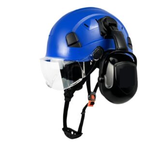 industrial safety helmet c+e construction safety helmet with visor goggles for engineer with earmuff work cap abs hard hat ansi industrial head protection(blue hat cv b07)