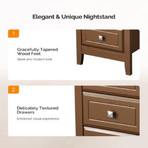 Bonnlo Nightstands Set of 2, 3 Drawer Night Stand for Bedroom with Metal Knobs, Wooden Bedside Table, Brown Nightstand/End Table/Side Table for Small Spaces, College Dorm, Kids' Room, Living Room